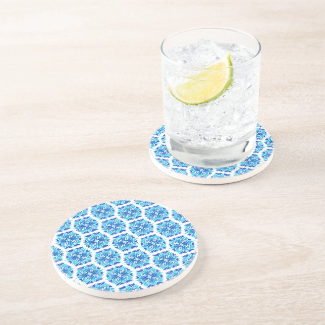 Dessous De Verre En Grès Fleurs Bleues, Motif De Fleurs, Modèle Floral (Côté)