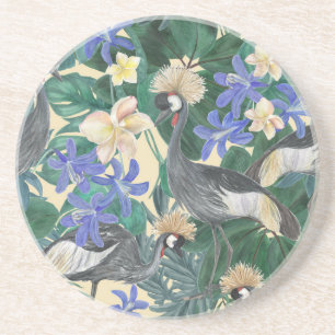 Dessous De Verre En Grès Fleurs Bleues Plumeria, Aquarelle Sans Couleur.