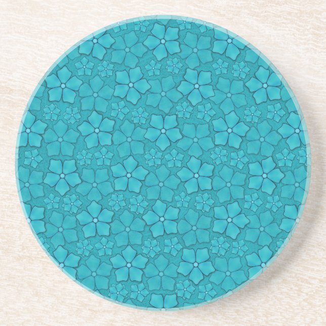 Dessous De Verre En Grès Fleurs bleues turquoises (Devant)