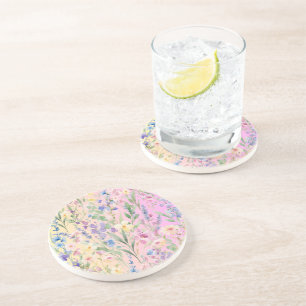 Dessous De Verre En Grès Fleurs Colorées Jaune Rose