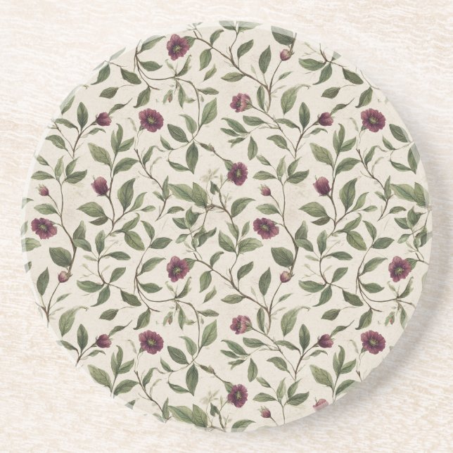Dessous De Verre En Grès Fleurs crème de Bourgogne (Devant)