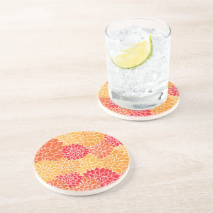 Dessous De Verre En Grès Fleurs Dahlia, Motif De Fleurs, Dahlia Orange