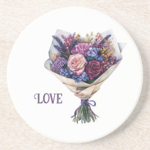 Dessous De Verre En Grès Fleurs d'amour rose violet