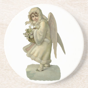 Dessous De Verre En Grès Fleurs d'ange de Noël vintage, découpage victorien