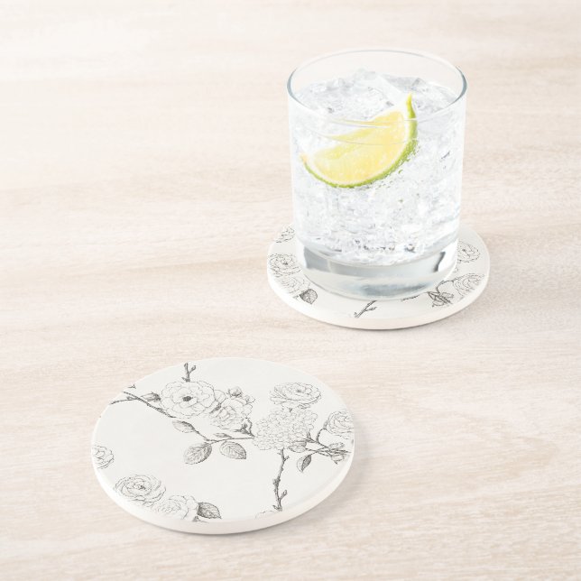Dessous De Verre En Grès Fleurs de automne noires crème (Côté)