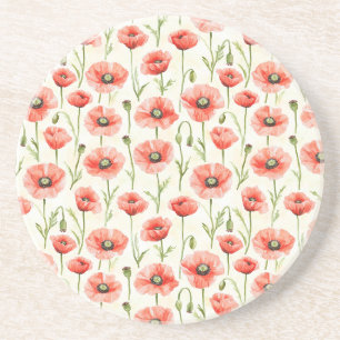 Dessous De Verre En Grès Fleurs de coquelicot rouge