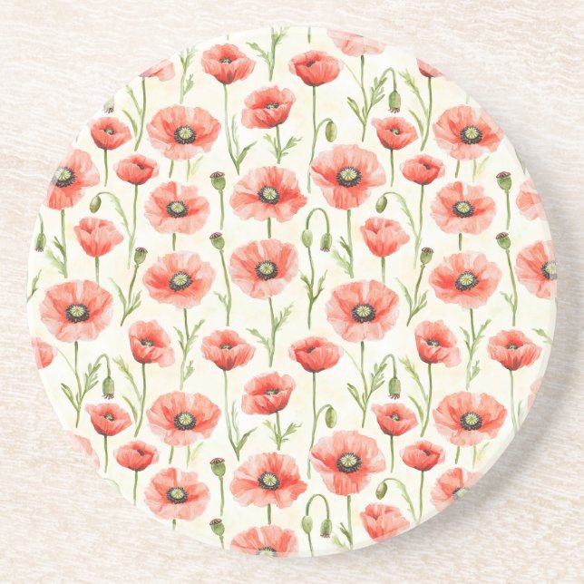Dessous De Verre En Grès Fleurs de coquelicot rouge (Devant)
