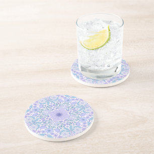 Dessous De Verre En Grès Fleurs de jardin rétro en bleu et violet