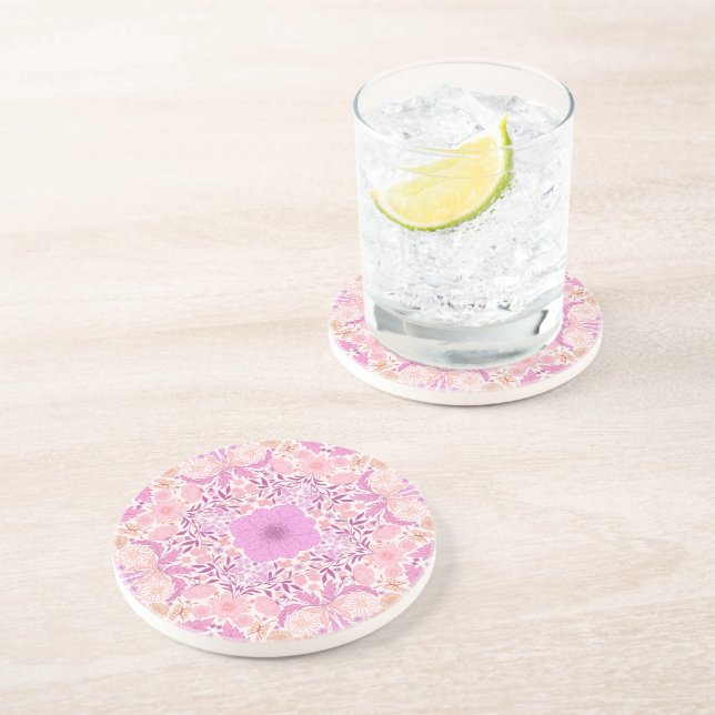 Dessous De Verre En Grès Fleurs de jardin rétro en rose (Côté)