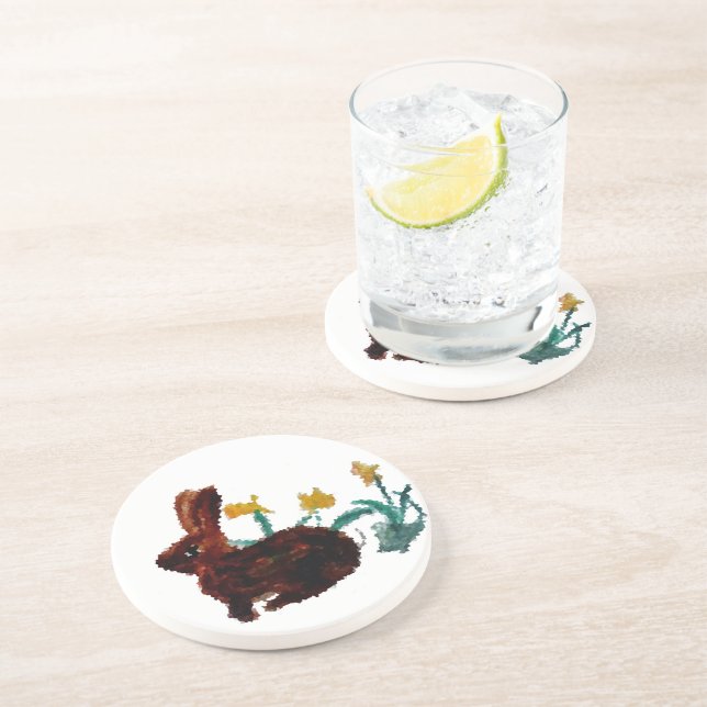 Dessous De Verre En Grès Fleurs de lapin Nature (Côté)