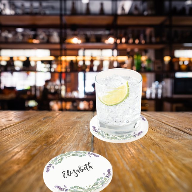 Dessous De Verre En Grès Fleurs de lavande feuillage d'eucalyptus nom (Créateur téléchargé)