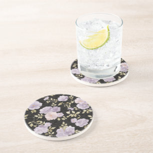 Dessous De Verre En Grès Fleurs de Lavande Rouge Noir