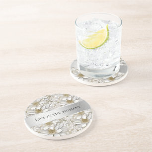 Dessous De Verre En Grès Fleurs de lotus blanches dorées