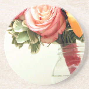 Dessous De Verre En Grès fleurs de mariage rose orange personnaliser