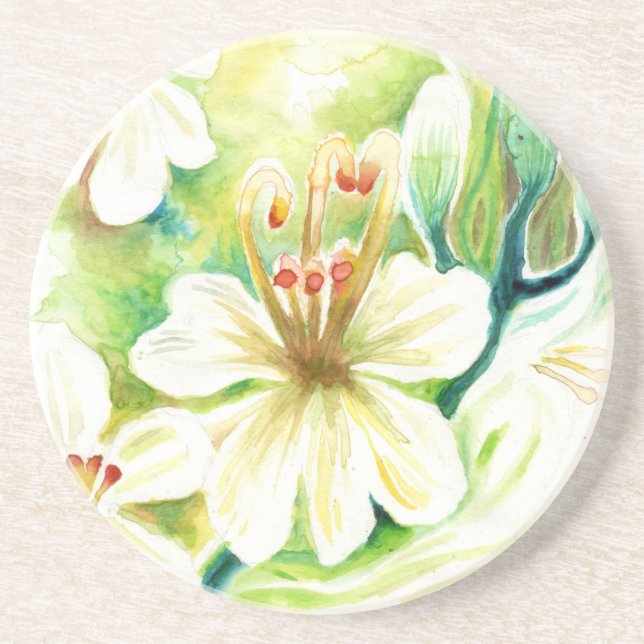 Dessous De Verre En Grès Fleurs de Moringa (Devant)
