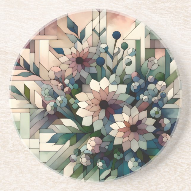 Dessous De Verre En Grès Fleurs de mosaïque moderne (Devant)