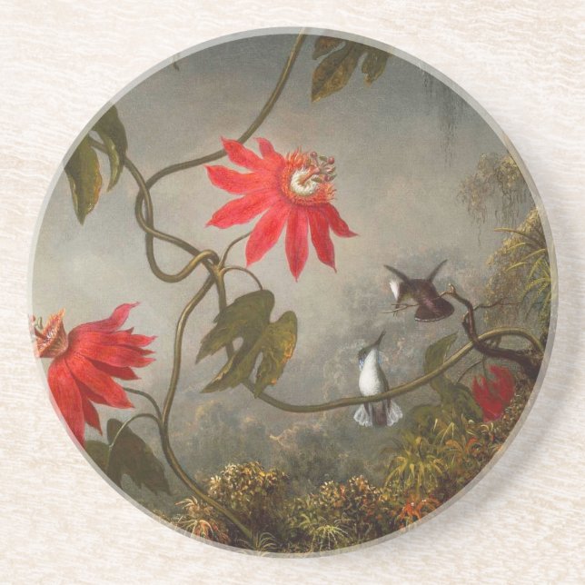 Dessous De Verre En Grès Fleurs de passion avec tête de colibris (Devant)