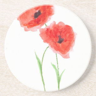 Dessous De Verre En Grès Fleurs de pavot rouges
