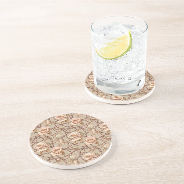 Dessous De Verre En Grès Fleurs de Pêche (Côté)