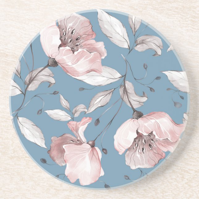Dessous De Verre En Grès Fleurs de printemps, feuille, design transparent (Devant)