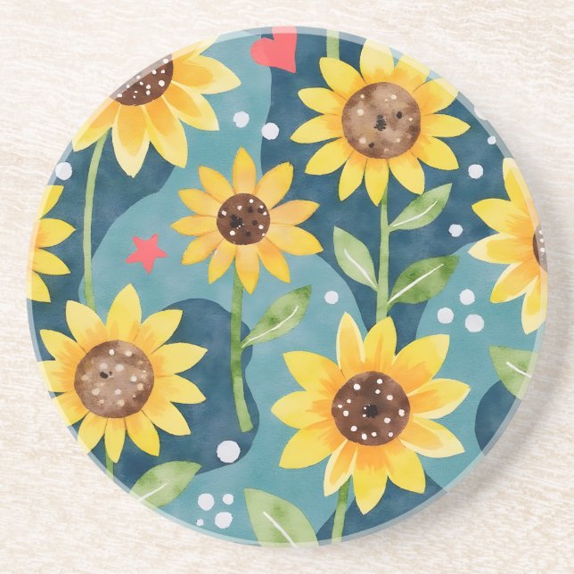 Dessous De Verre En Grès Fleurs de soleil brillantes (Devant)