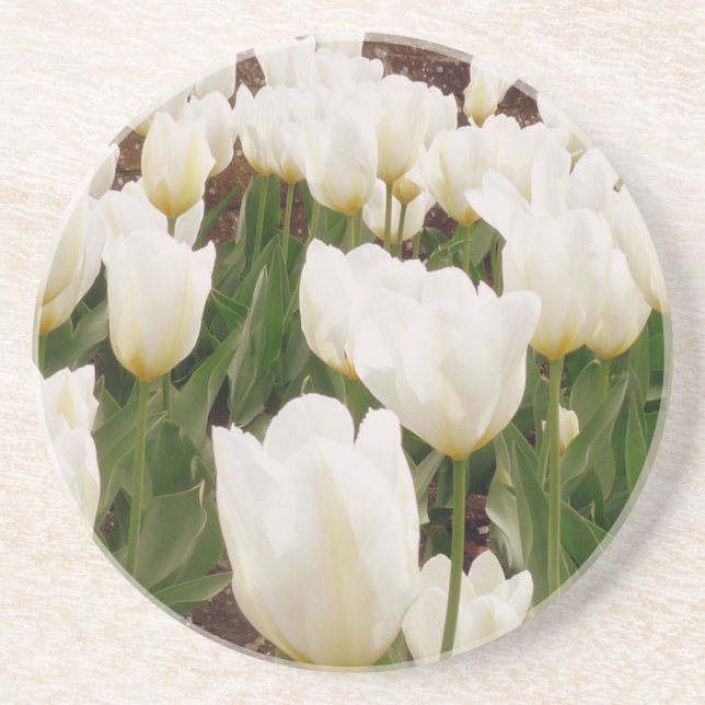 Dessous De Verre En Grès Fleurs de tulipes blanches (Devant)