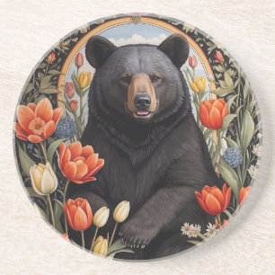 Dessous De Verre En Grès Fleurs de tulipes colorées à l'ours noir
