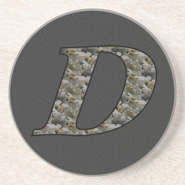 Dessous De Verre En Grès Fleurs d'hortensia à initiale de monogramme D (Devant)
