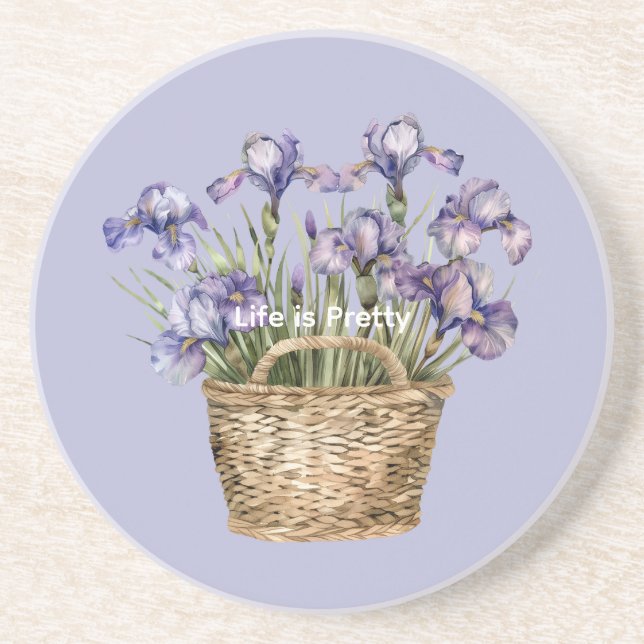 Dessous De Verre En Grès Fleurs d'Iris Violettes (Devant)