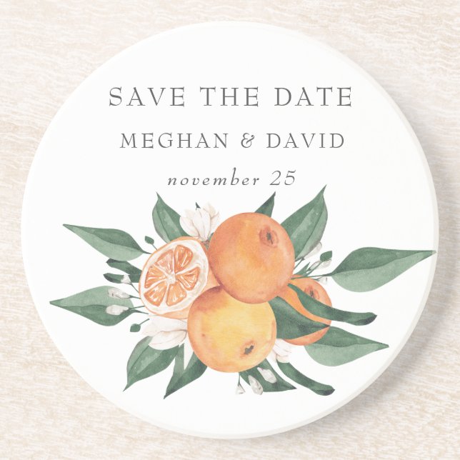 Dessous De Verre En Grès Fleurs d'Orange Botanique de Citron pour Mariage   (Devant)