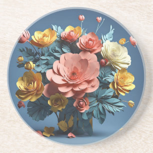 Dessous De Verre En Grès fleurs en papier 3d