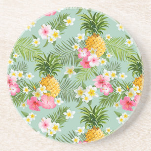 Dessous De Verre En Grès Fleurs et ananas tropicaux