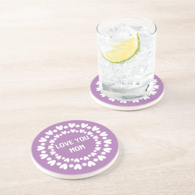 Dessous De Verre En Grès Fleurs Et Coeurs Nom (Côté)