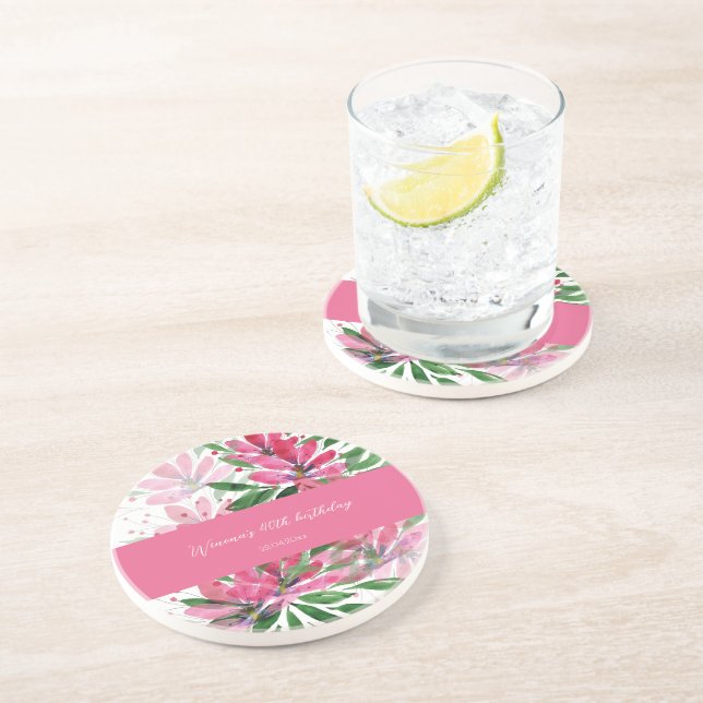 Dessous De Verre En Grès Fleurs Fleur Fleur Art original Aquarelle Monogram (Côté)