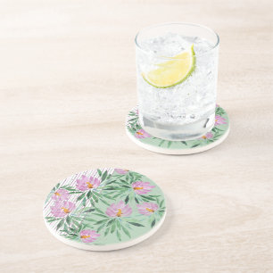 Dessous De Verre En Grès Fleurs Fleurissent Violet Aquarelle Chic Rayures