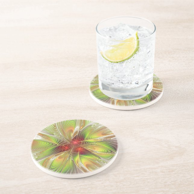 Dessous De Verre En Grès Fleurs imaginaires fractales douces et tendres (Côté)