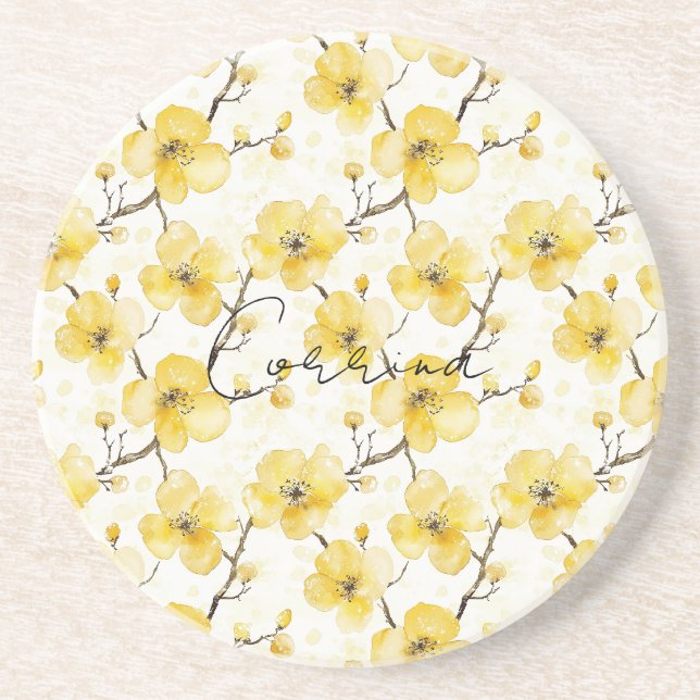 Dessous De Verre En Grès Fleurs jaunes d'or (Devant)