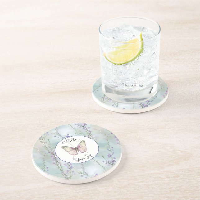 Dessous De Verre En Grès Fleurs Lavande Jolies Romantiques (Côté)