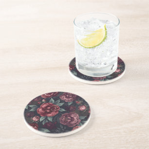 Dessous De Verre En Grès Fleurs lunatiques motif aquarelle rouge foncé