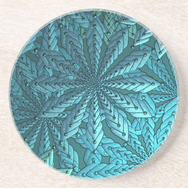 Dessous De Verre En Grès Fleurs métalliques turquoise Art fractal (Devant)
