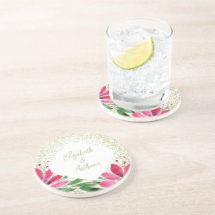 Dessous De Verre En Grès Fleurs Modernes Fleurissent Aquarelle Paillettes R