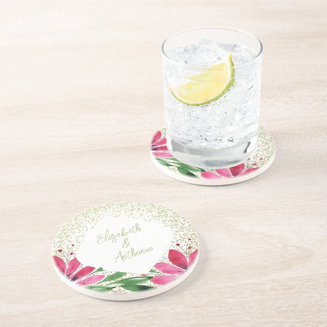 Dessous De Verre En Grès Fleurs modernes Parties scintillant rose Fleur (Côté)