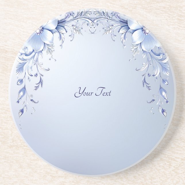 Dessous De Verre En Grès Fleurs Ornées Bleues avec Coaster en Grès Perlé (Devant)