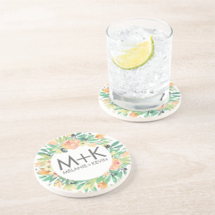 Dessous De Verre En Grès Fleurs Pastel Peach Wreath Design Mariage