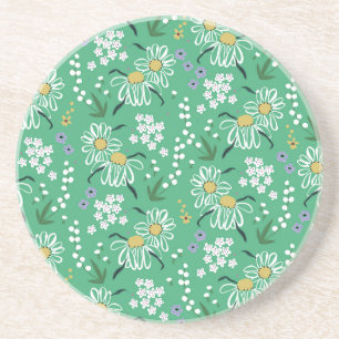 Dessous De Verre En Grès Fleurs Rétro, Motif Botanique Sans Couture.