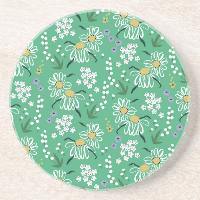 Dessous De Verre En Grès Fleurs Rétro, Motif Botanique Sans Couture. (Devant)