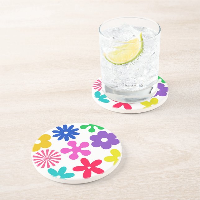 Dessous De Verre En Grès FLEURS RÉTRO super (Côté)