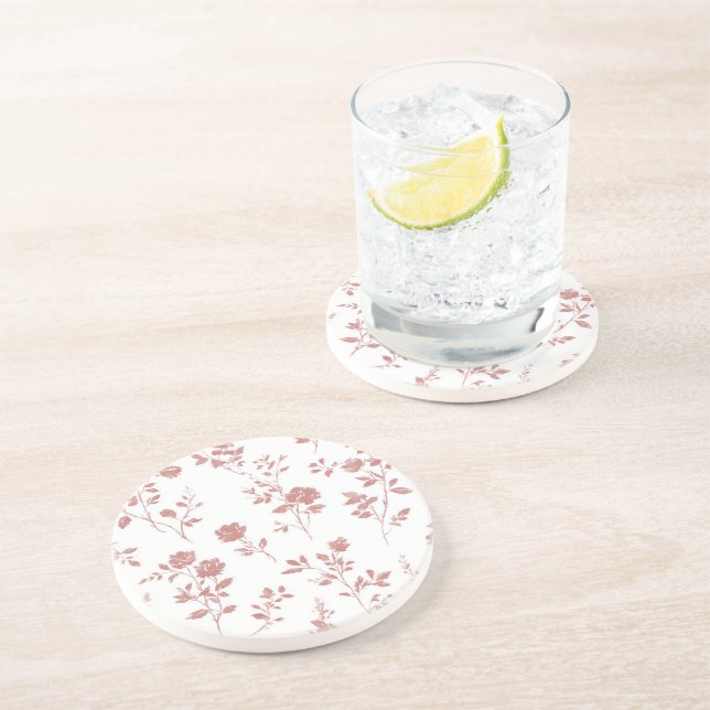 Dessous De Verre En Grès Fleurs Rose Pâle (Côté)