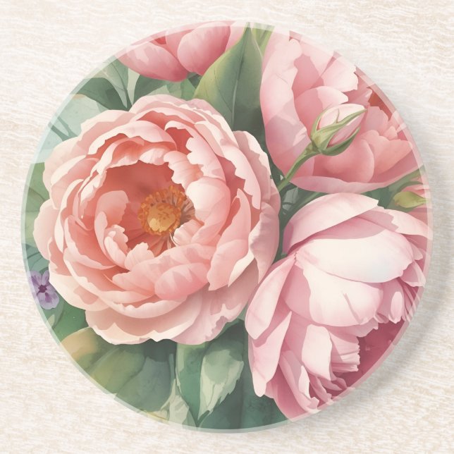 Dessous De Verre En Grès Fleurs roses anciennes géantes (Devant)