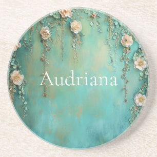 Dessous De Verre En Grès Fleurs roses romantiques sarcelle blush